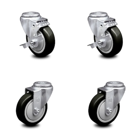 Service Caster 4 Inch Black Polyurethane Wheel Swivel Bolt Hole Caster Set with 2 Brake SCC SCC-BH20S414-PPUB-BLK-TLB-2-S-2